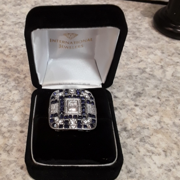 NIB Emerald Cut Crystal & Sapphire Cocktail Ring 6, 7, 8, 9, 10 - Picture 2 of 9